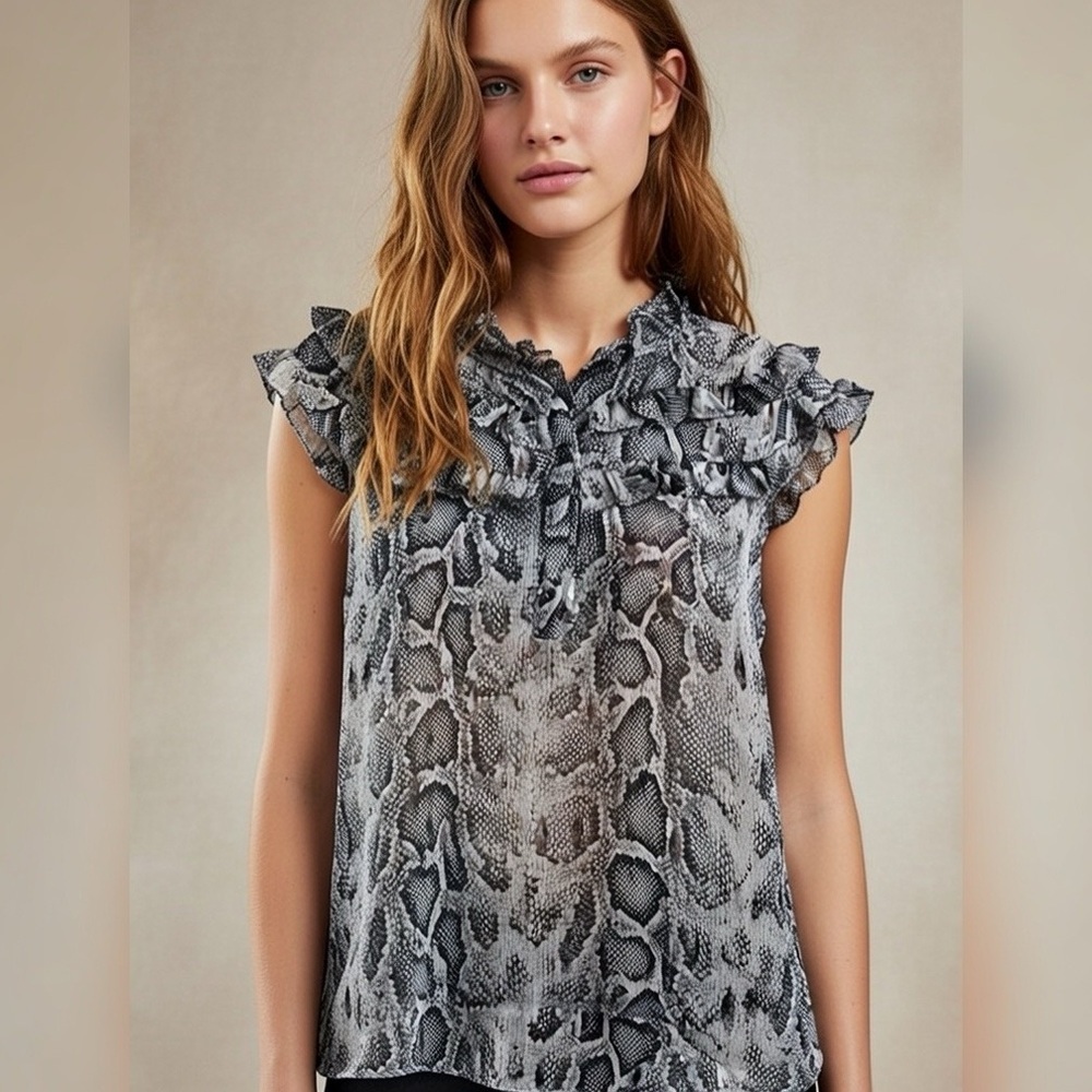 Rebecca Taylor Snake Print Sheer Blouse Size 10